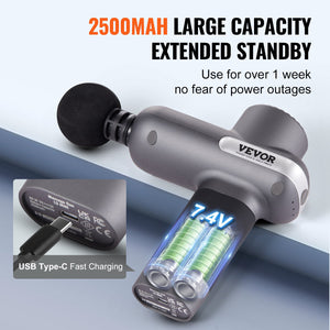 Massage Gun Deep Tissue | 5 Speed Percussion Muscle Massager with 6 Heads | 7.4V 2500mAh Battery | Handheld for Pain Relief & Muscle Recovery