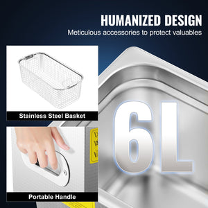 Ultrasonic Cleaner | 6L Stainless Steel Digital with Drain System