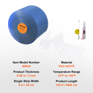 PVC Strip Curtain Roll 5000cm x 20cm x 2mm | Clear Smooth Bulk Doorway Curtain