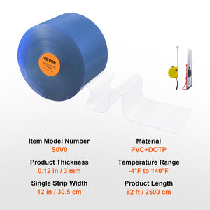 PVC Strip Curtain Roll | 2500cm x 30.5cm x 3mm | Clear Smooth Bulk Doorway Curtain