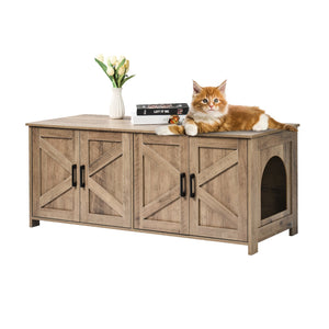 Cat Litter Box Enclosure | 2-Room Wooden Hidden Furniture | Greige