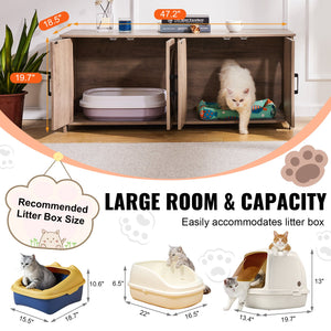 Cat Litter Box Enclosure | 2-Room Wooden Hidden Furniture | Greige