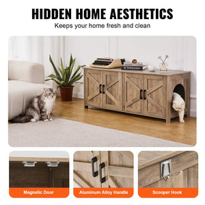 Cat Litter Box Enclosure | 2-Room Wooden Hidden Furniture | Greige