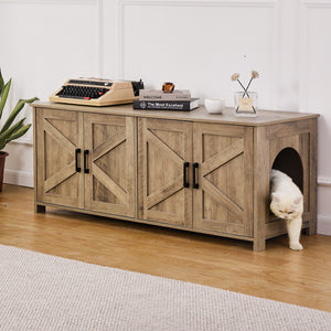 Cat Litter Box Enclosure | 2-Room Wooden Hidden Furniture | Greige