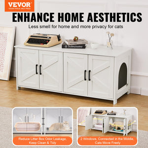 Cat Litter Box Enclosure | 2-Room Wooden Furniture | White