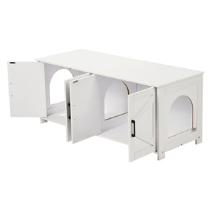Cat Litter Box Enclosure | 2-Room Wooden Furniture | White