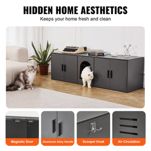 Cat Litter Box Enclosure | Wooden Hidden Furniture | 57.9" Black