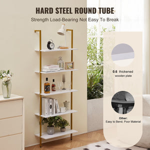 Industrial Pipe Shelf | 5-Tier Wall-Mount | 64x30x182.5cm | Gold/White