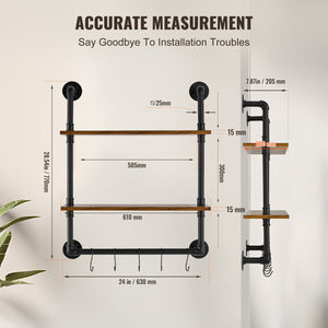 Industrial Pipe Shelf | 2-Tier Wall-Mount | 24x7.87"