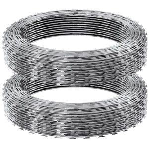 Razor Wire 98FT 2 Rolls | Galvanised Double Spiral Barbed Wire | Garden & Security Fence Razor Ribbon