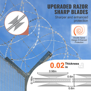 Razor Wire 98FT 2 Rolls | Galvanised Double Spiral Barbed Wire | Garden & Security Fence Razor Ribbon