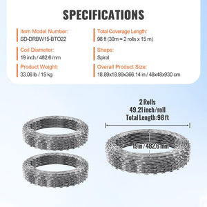 Razor Wire 98FT 2 Rolls | Galvanised Double Spiral Barbed Wire | Garden & Security Fence Razor Ribbon