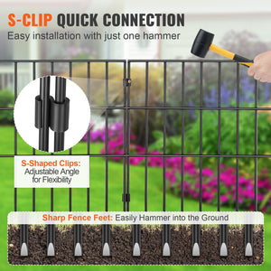 Garden Fence No-Dig 44x33cm | Animal Barrier Metal Fence with 3.81cm Spike Spacing | 28 Pack Decorative Yard Fencing