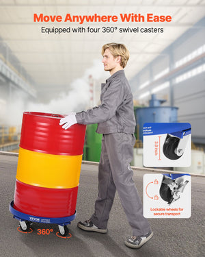 Drum Dolly | 55 Gallon Barrel Dolly Cart with 2000lb Capacity & 4 Caster Wheels