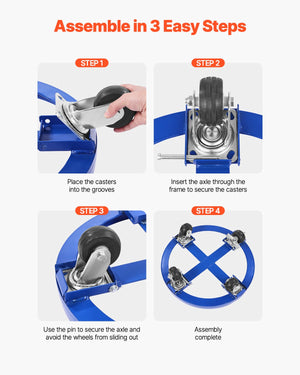 Drum Dolly | 55 Gallon Barrel Dolly Cart with 2000lb Capacity & 4 Caster Wheels