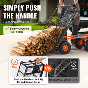 Metal Dump Cart | 399kg Capacity | Convertible Handle | Garden Wheelbarrow with 25.4cm Tires