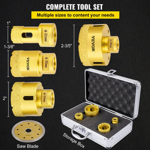 Diamond Drill Bit Set 4 Piece | 25/35/50/68mm Vacuum Brazed Tile Hole Saws with Case