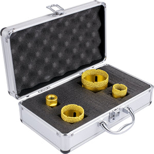 Diamond Drill Bit Set 4 Piece | 25/35/50/68mm Vacuum Brazed Tile Hole Saws with Case