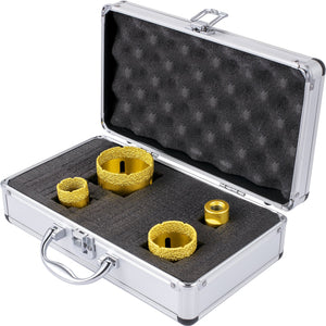 Diamond Drill Bit Set 4 Piece | 25/35/50/68mm Vacuum Brazed Tile Hole Saws with Case