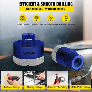 Diamond Drill Bit Set 4 Piece | 35/40/50/68mm Vacuum Brazed Tile Hole Saws with Case