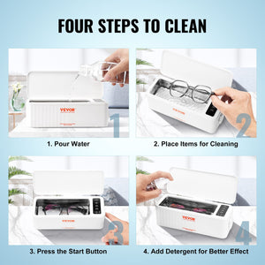 Ultrasonic Jewelry Cleaner | 470ml Portable Cleaner with 4 Timer Modes | For Glasses, Watches & Rings
