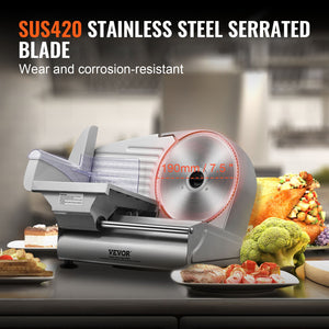 Meat Slicer 180W | 7.5" SUS420 Blade | Adjustable 0-15mm Thickness | For Meat, Bread & Cheese