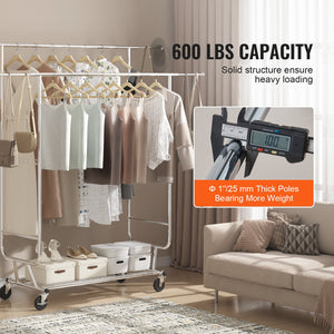 Heavy Duty Clothes Rack | Double Hanging Rod Garment Rack | Adjustable Height with Bottom Storage Shelf