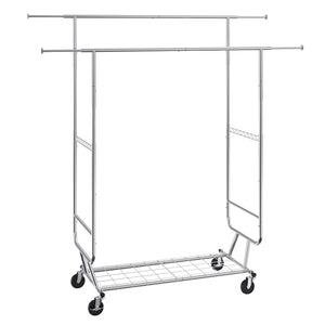 Heavy Duty Clothes Rack | Double Hanging Rod Garment Rack | Adjustable Height with Bottom Storage Shelf