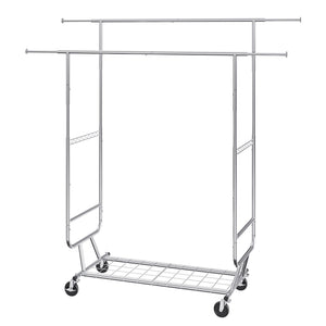 Heavy Duty Clothes Rack | Double Hanging Rod Garment Rack | Adjustable Height with Bottom Storage Shelf