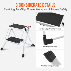 Step Ladder 2-Step | 150kg Capacity | Folding Steel Anti-Slip Step Stool