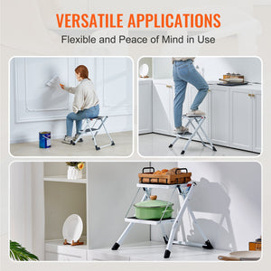 Step Ladder 2-Step | 150kg Capacity | Folding Steel Anti-Slip Step Stool