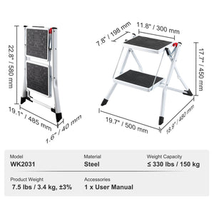 Step Ladder 2-Step | 150kg Capacity | Folding Steel Anti-Slip Step Stool