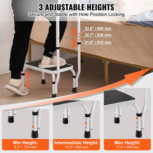 Step Stool 1-Step 150kg Capacity | 3 Adjustable Heights with Handle | Steel Non-Slip Step Ladder for Adults, Toddlers, Office, RVs & Pets | Portable Design