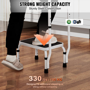 Step Stool 1-Step 150kg Capacity | 3 Adjustable Heights with Handle | Steel Non-Slip Step Ladder for Adults, Toddlers, Office, RVs & Pets | Portable Design