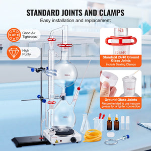 Essential Oil Distillation Kit | 2000ml 28-Piece Lab Glassware Set with 1000W Heating Plate