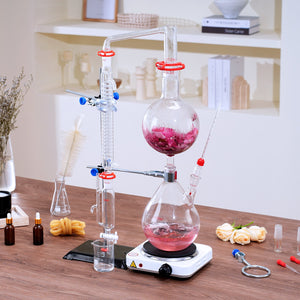 Essential Oil Distillation Kit | 2000ml 28-Piece Lab Glassware Set with 1000W Heating Plate