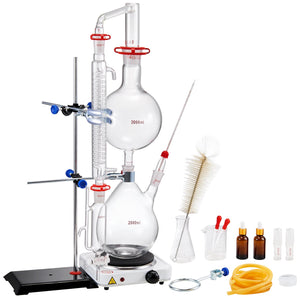 Essential Oil Distillation Kit | 2000ml 28-Piece Lab Glassware Set with 1000W Heating Plate