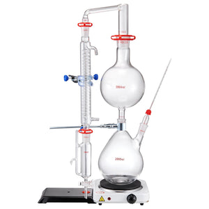 Essential Oil Distillation Kit | 2000ml 28-Piece Lab Glassware Set with 1000W Heating Plate