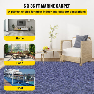 Marine Carpet 6'x36' | Deep Blue Boat Carpet with Waterproof Backing | Non-Slip Outdoor Rug