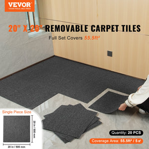 Carpet Tiles Reusable 20"x20" | 20 Pack with Padding Attached | Dark Gray