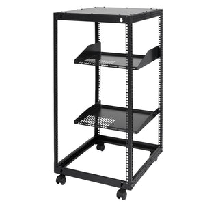 20U Open Frame Server Rack | Adjustable Depth 15"-40" | 4 Post AV Rack with Casters | Free Standing or Wall Mount for IT Equipment