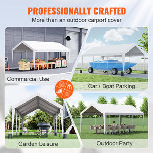 Carport Canopy Tent | 10x20 ft Garage Shelter with 8 Poles