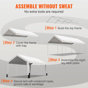 Carport Canopy Tent | 10x20 ft Garage Shelter with 8 Poles