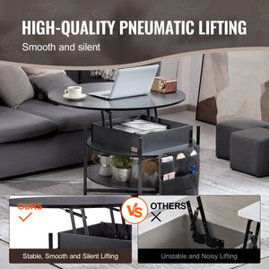 Lift-Top Coffee Table | 35.3" Round Storage Table | Black