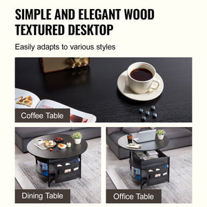 Lift-Top Coffee Table | 35.3" Round Storage Table | Black