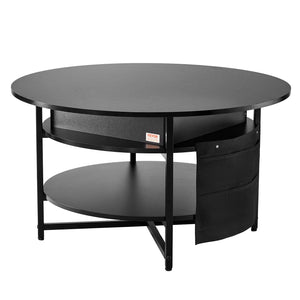 Lift-Top Coffee Table | 35.3" Round Storage Table | Black