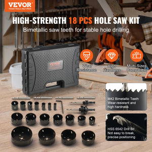 Hole Saw Kit 18 Piece | M42 Bi-Metal Saws 3/4"-4-1/2" | Includes Drill Bits & Case