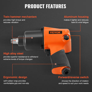 Air Impact Wrench | 1/2" Drive Pneumatic Tool | 880 ft-lb Torque | 7500 RPM Lightweight Design