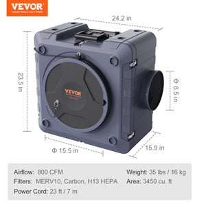 Air Scrubber | 800 CFM Negative Air Machine | 3-Stage Filtration with MERV10, Carbon & HEPA