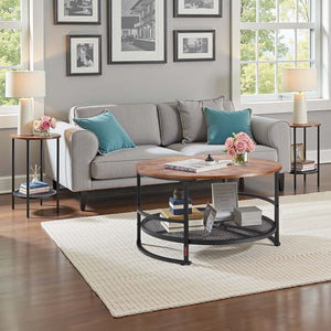 Coffee Table Set | 80cm Round Table + 2 End Tables for Living Room